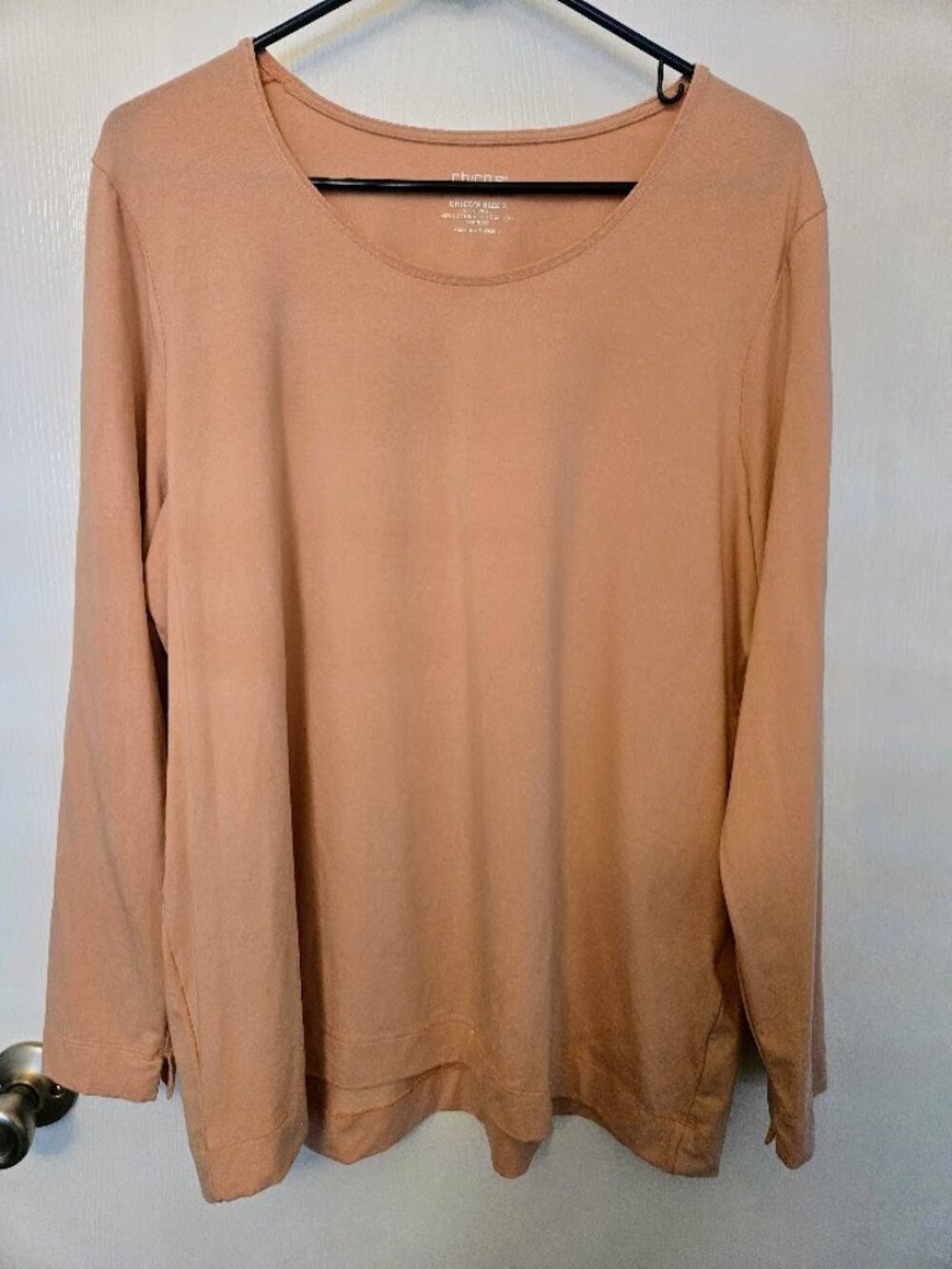 Chico's peach‎ color L/S tee NWOT Size 3/XL
